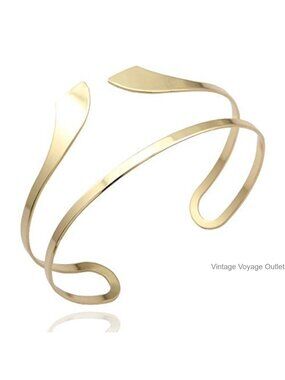 Gold Tone Zinc Metal 2-Layer Adjustable Arm Cuff Bracelet Egyptian Style